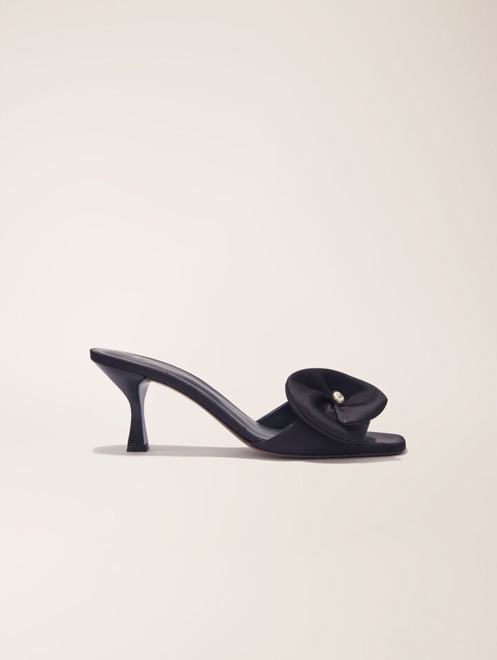 Textile mules with satin flower